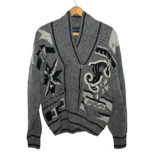 Vintage Beaded Angora Lambswool Art to Wear cozy  cardigan sweater